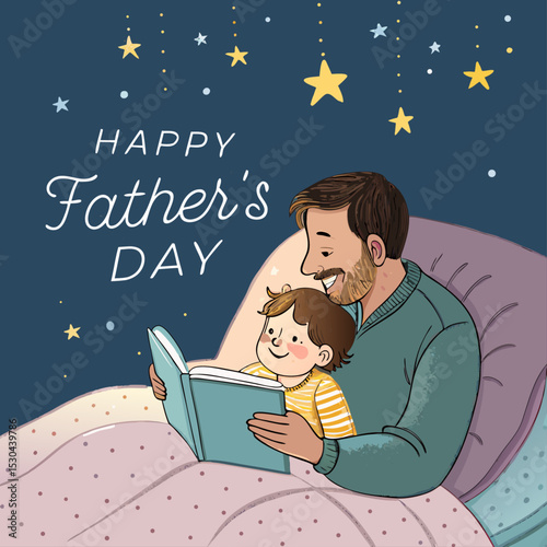 Happy Father's Day Concept - Father reading a bedtime story to his child
