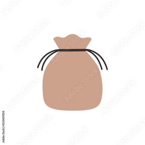 Simple illustration of a sack with a tied closure, set against a plain background