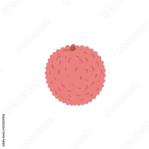 A vibrant pink lychee fruit with a textured surface set against a minimalistic background