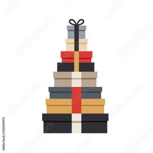 Colorful stacked gift boxes with a ribbon, set against a minimalist white background