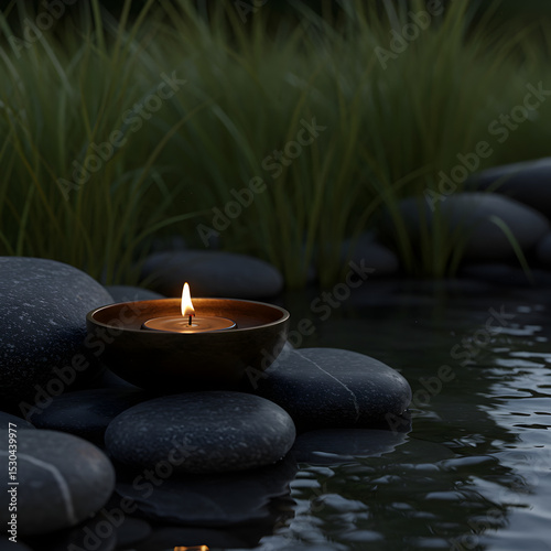 Tranquil Evening Candlelight Reflection on Water