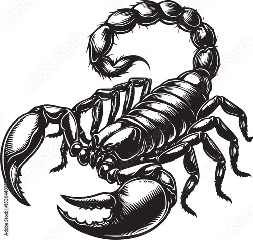 Black and White Scorpion Vector Illustration – Aggressive Insect Tattoo Design	
