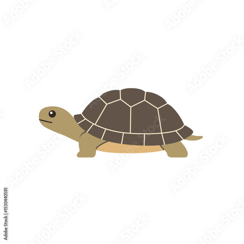 Cartoon turtle slowly moving across a white background, showcasing its shell and features