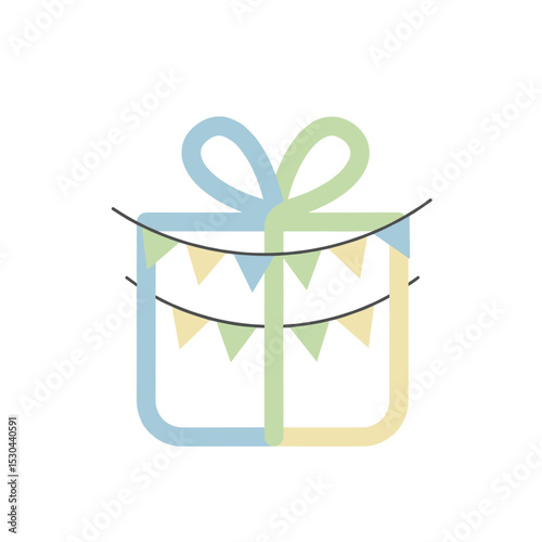 A beautifully wrapped gift with a colorful bow, surrounded by festive decorations indoors