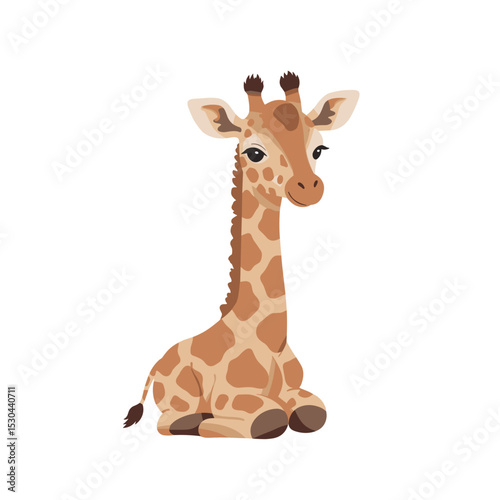 A charming cartoon giraffe with a friendly expression against a white background