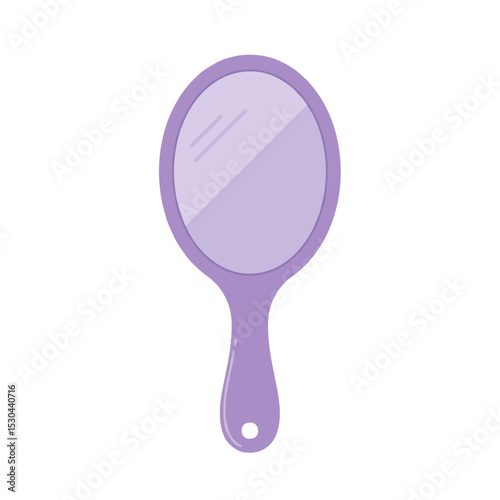 A simple purple handheld mirror reflecting soft light in a minimalist setting