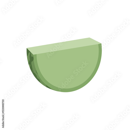A vibrant green watermelon slice with a textured rind on a white background