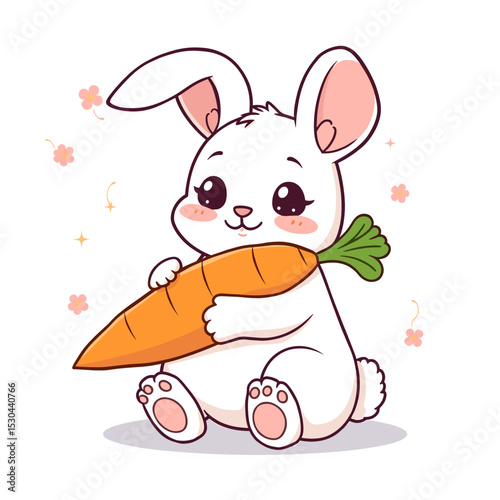 Adorable White Bunny Holding a Large Carrot