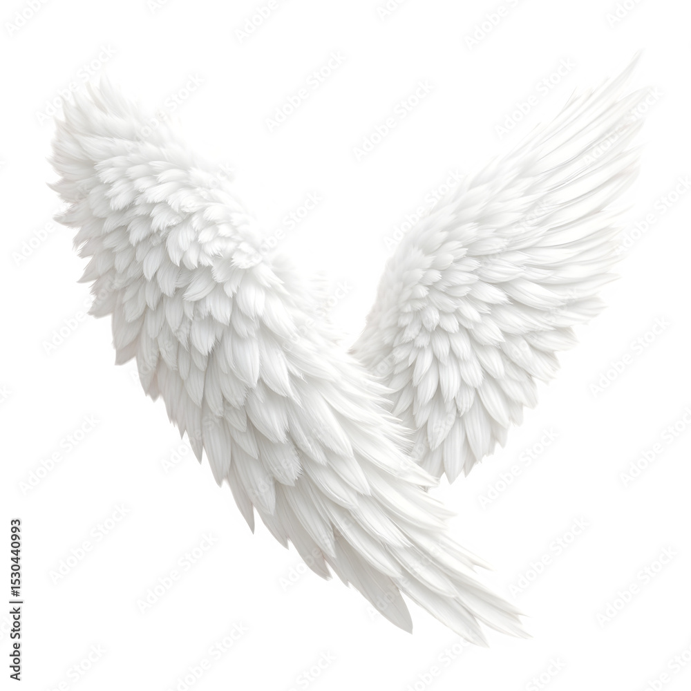 Fototapeta premium A pair of white angel wings displayed against a black background with detailed feathering visible clearly