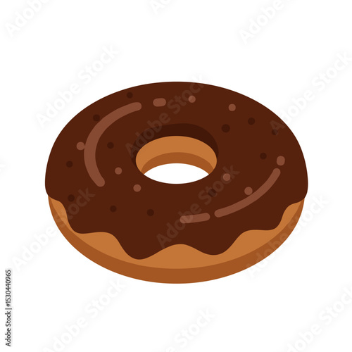 Chocolate glazed donut with sprinkles on a plain white background