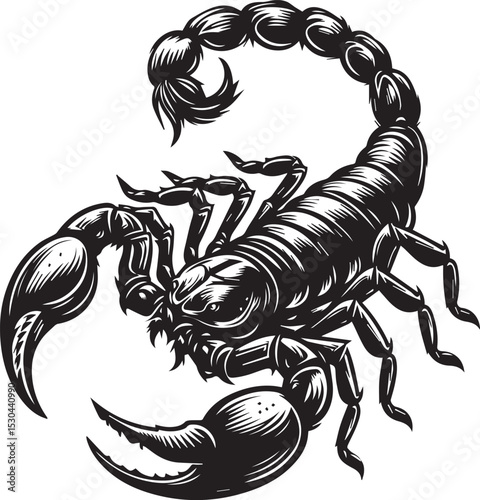 Black and White Scorpion Vector Illustration – Aggressive Insect Tattoo Design	
