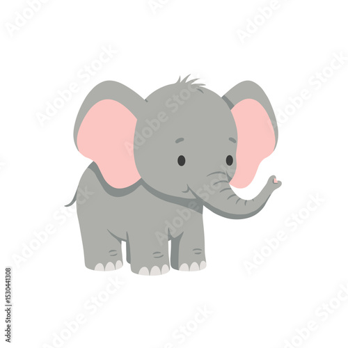 Cute cartoon elephant waving cheerfully against a plain white background