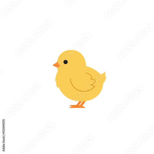 Cute yellow chick standing on a white background, conveying a sense of innocence and springtime