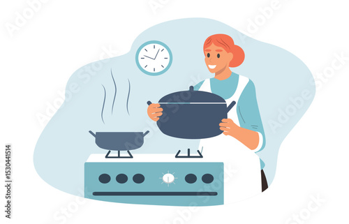 vector illustration in flat style. cooking woman