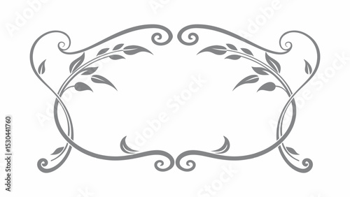 Elegant Floral Frame with Swirls and Leaves in Gray Scale Perfect for Invitations Cards or Decorative Design Projects on White