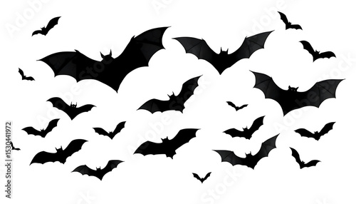 Flying bats silhouettes vector illustration collection