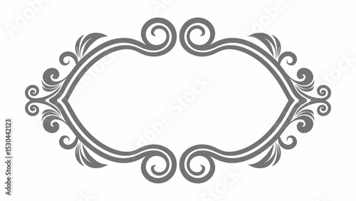 Elegant Gray Ornate Frame with Swirls and Leaves for Invitations Greetings or Decorative Design Projects on a White Background