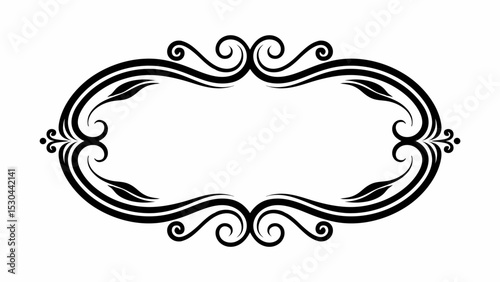 Elegant Black Ornamental Frame with Swirls and Leaves for Invitations Certificates or Decorative Design Projects on a White Background