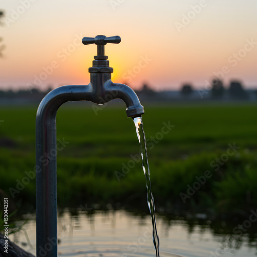 Sunset Water Tap Rural Serenity