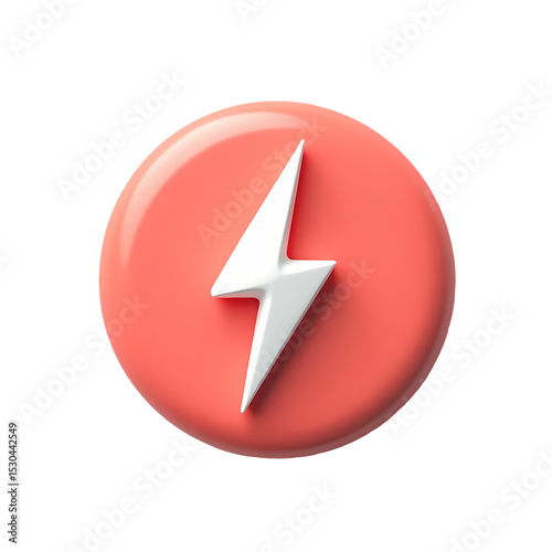 Free Download A glossy red round button with a white lightning bolt in the center isolated on transparent background - GFXLoad