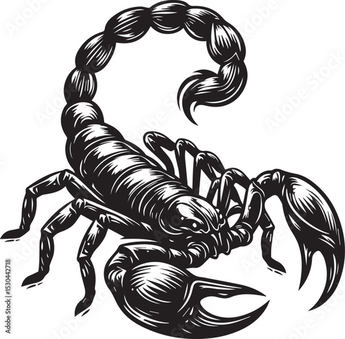Black and White Scorpion Vector Illustration – Aggressive Insect Tattoo Design	
