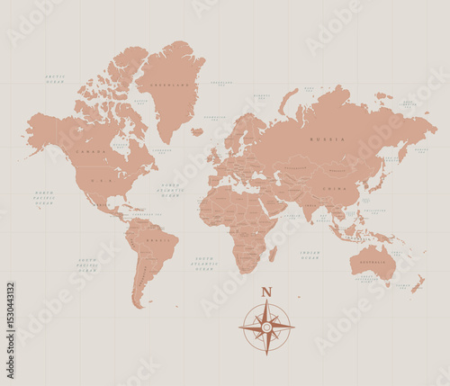 Vintage World Map Vector Art Illustration