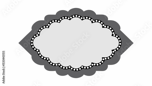 Elegant Gray and White Label with Scalloped Edges and Beaded Border for Product Display or Personalized Message