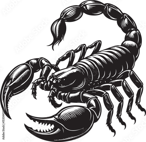 Black and White Scorpion Vector Illustration – Aggressive Insect Tattoo Design	
