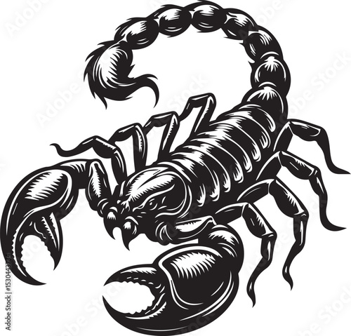 Black and White Scorpion Vector Illustration – Aggressive Insect Tattoo Design	
