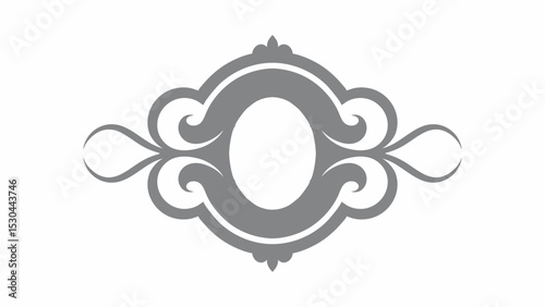 Elegant Gray Frame with Ornate Swirls and Oval Center Perfect for Invitations Logos and Decorative Design Elements on a Clean
