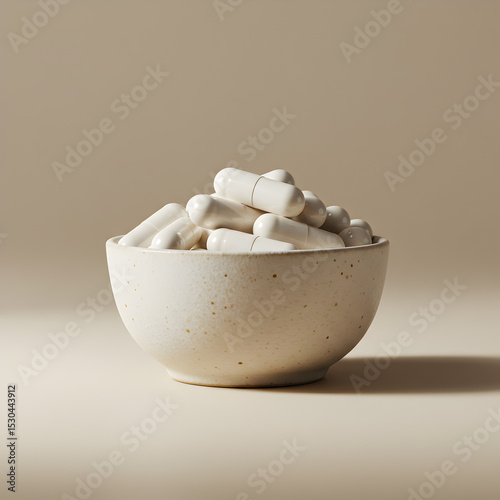 Creamy White Capsules in a Speckled Bowl