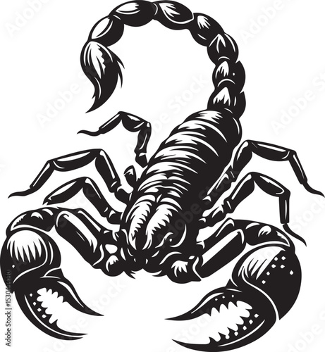 Black and White Scorpion Vector Illustration – Aggressive Insect Tattoo Design	
