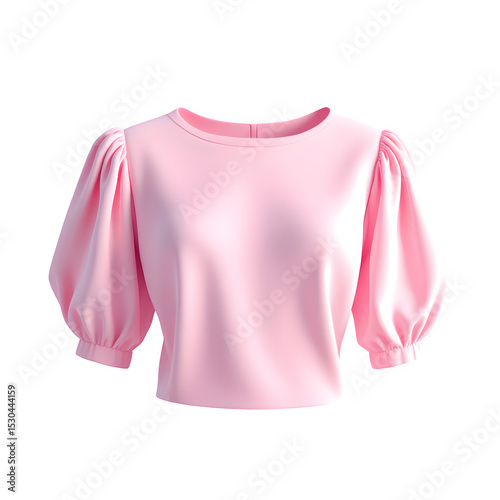 A pastel pink blouse with puffy short sleeves isolated on a black background in a studio shot