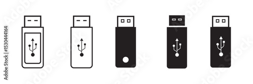 USB icon set, Usb flash drive symbol. Universal USB sign png and vector illustration on transparent background