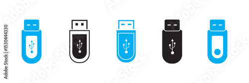 USB icon set, Usb flash drive symbol. Universal USB sign png and vector illustration on transparent background