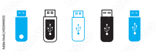 usb stick icon design 5 variations. Set electronic hardware icons. Isolated on white background.