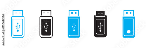 usb stick icon design 5 variations. Set electronic hardware icons. Isolated on white background.