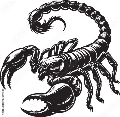 Black and White Scorpion Vector Illustration – Aggressive Insect Tattoo Design	
