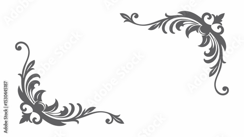 Elegant Gray Floral Corner Ornaments on White Background for Design Projects Invitations Cards and Decorative Elements with a Vintage or