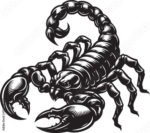 Black and White Scorpion Vector Illustration – Aggressive Insect Tattoo Design	
