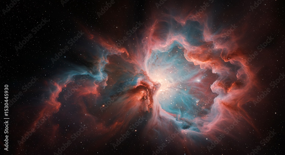 Fototapeta premium Vibrant Ethereal Nebula Swirling in Deep Outer Space with Colorful Galactic Clouds and Interstellar Dust Patterns