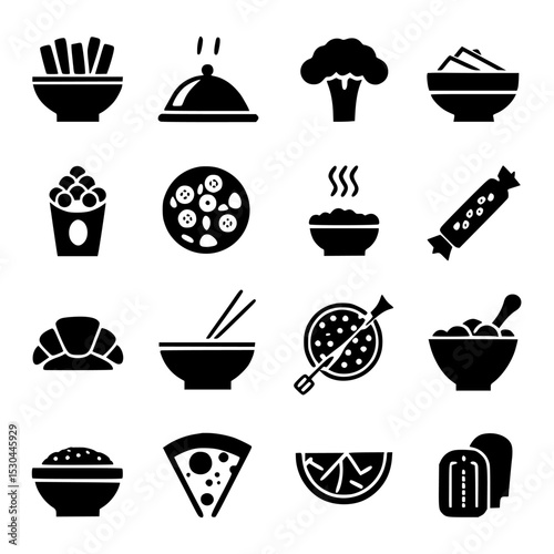 food and drink icons A collection of various food items in black silhouette art on white background , no background