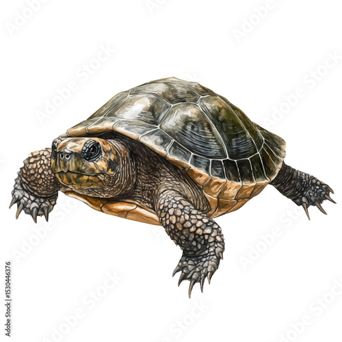 Common Snapping Turtle, watercolor illustration vector, isolated on a white background.