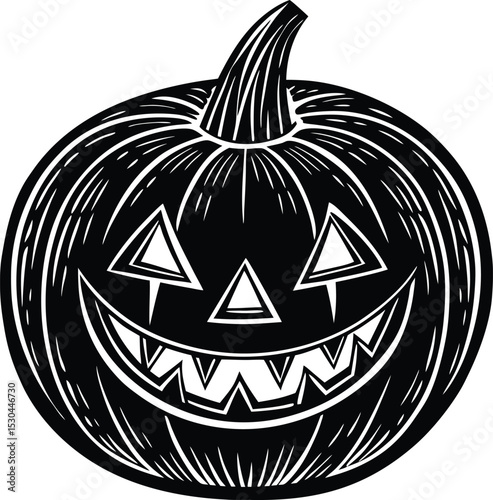 Isolated on white, this orange Halloween pumpkin, a scary jack-o'-lantern illustration, captures the eerie autumn spirit