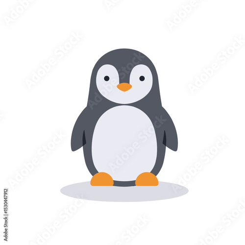 Cute cartoon penguin standing on ice with a snowy background, ideal for children's media