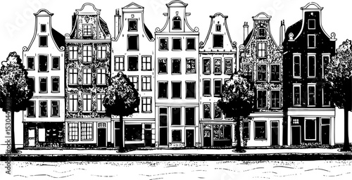 A illustration of a row of traditional Dutch houses