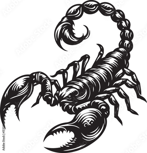 Black and White Scorpion Vector Illustration – Aggressive Insect Tattoo Design	

