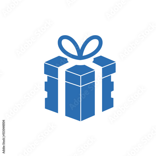 Blue gift box with decorative ribbon, set against a blurred festive background