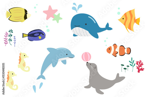 かわいい海の生き物のイラスト素材セット