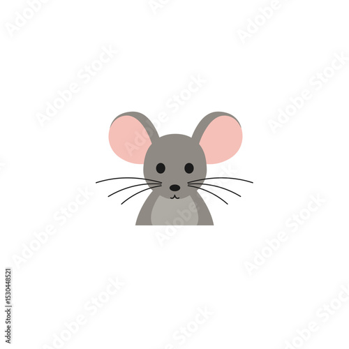 Cute cartoon mouse character with large ears and whiskers against a white background